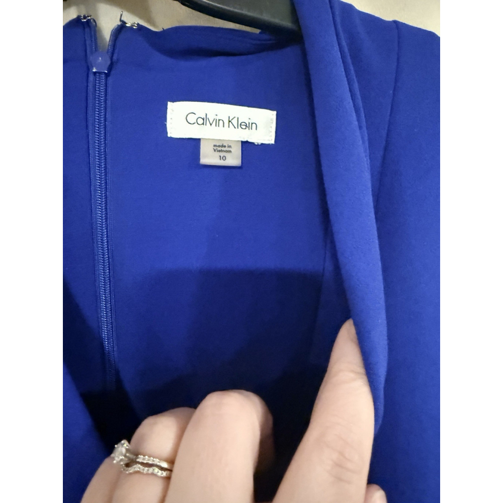 Calvin Klein Womens Royal Blue Ruched Sheath Dress Size 10 Cap Sleeve V Neck - Picture 4 of 8